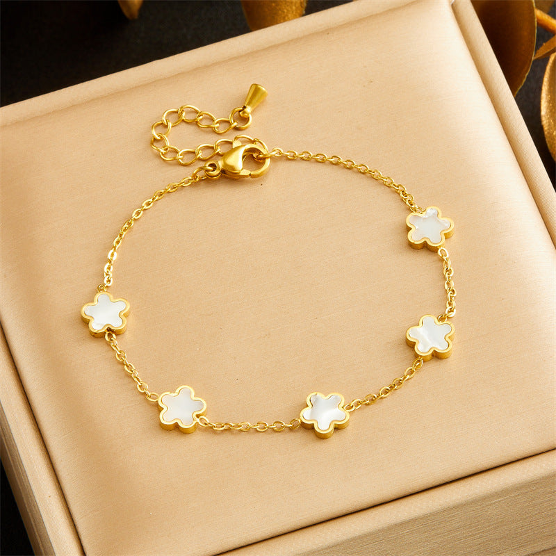 Vintage Minimalist Business Casual Plated Stainless Steel Flower Pendant Necklace Earrings Bracelet Set