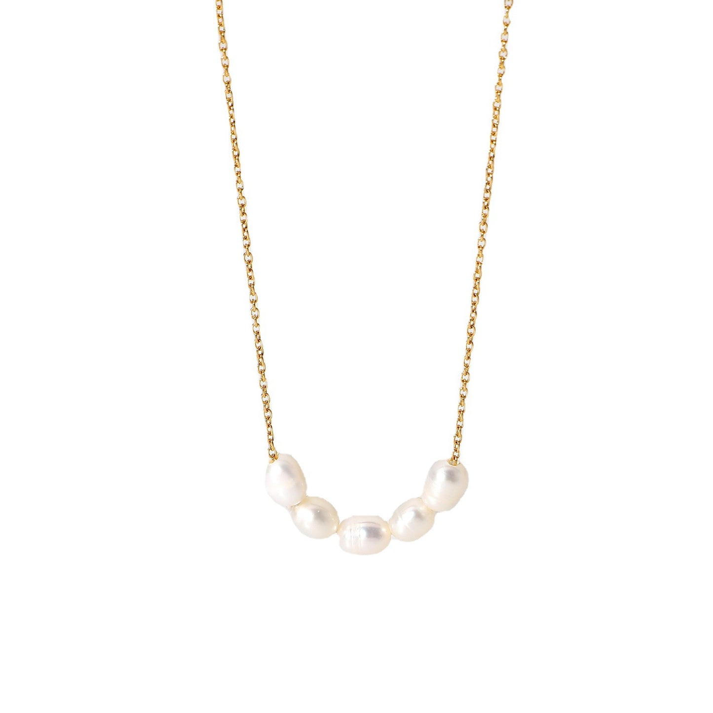Collana Geometrica Minimalista da Donna in Acciaio Inossidabile con Placcatura in Oro 18K e Ciondolo a Perla Naturale d'Acqua Dolce