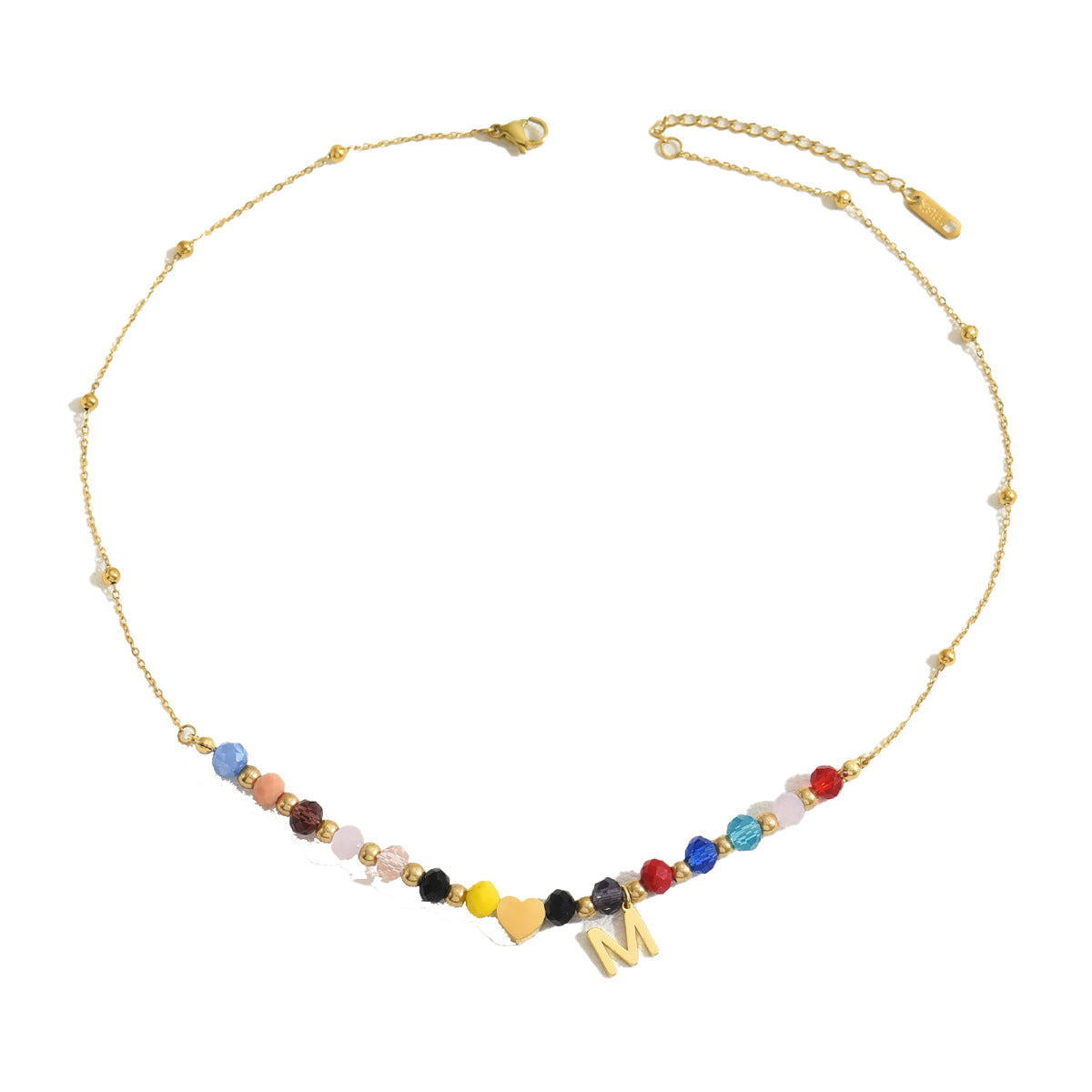 Collar con colgante de letra de corazón minimalista, dulce y fresco, para mujer, cadena larga de clavícula con cobre chapado y diseño de cuentas