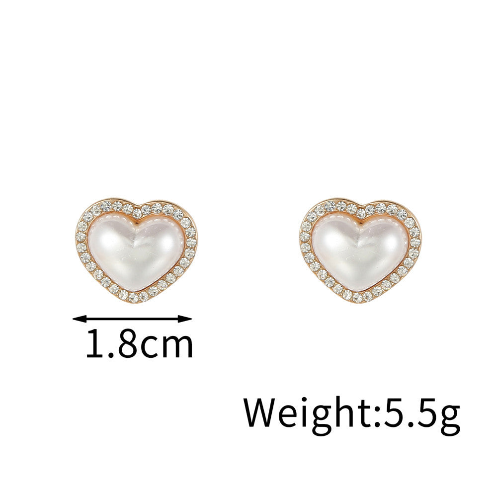 Vintage Sweet Heart Rhinestone Pearl Plated Alloy Earrings