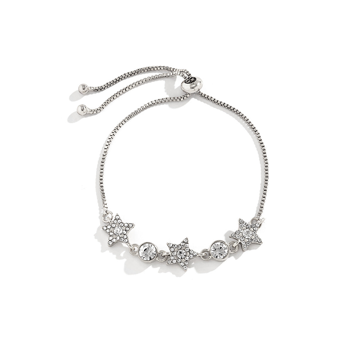 Minimalist Floral and Star-Shaped Alloy Bracelet with Micro-Pavé Rhinestones on Adjustable Box Chain for Women