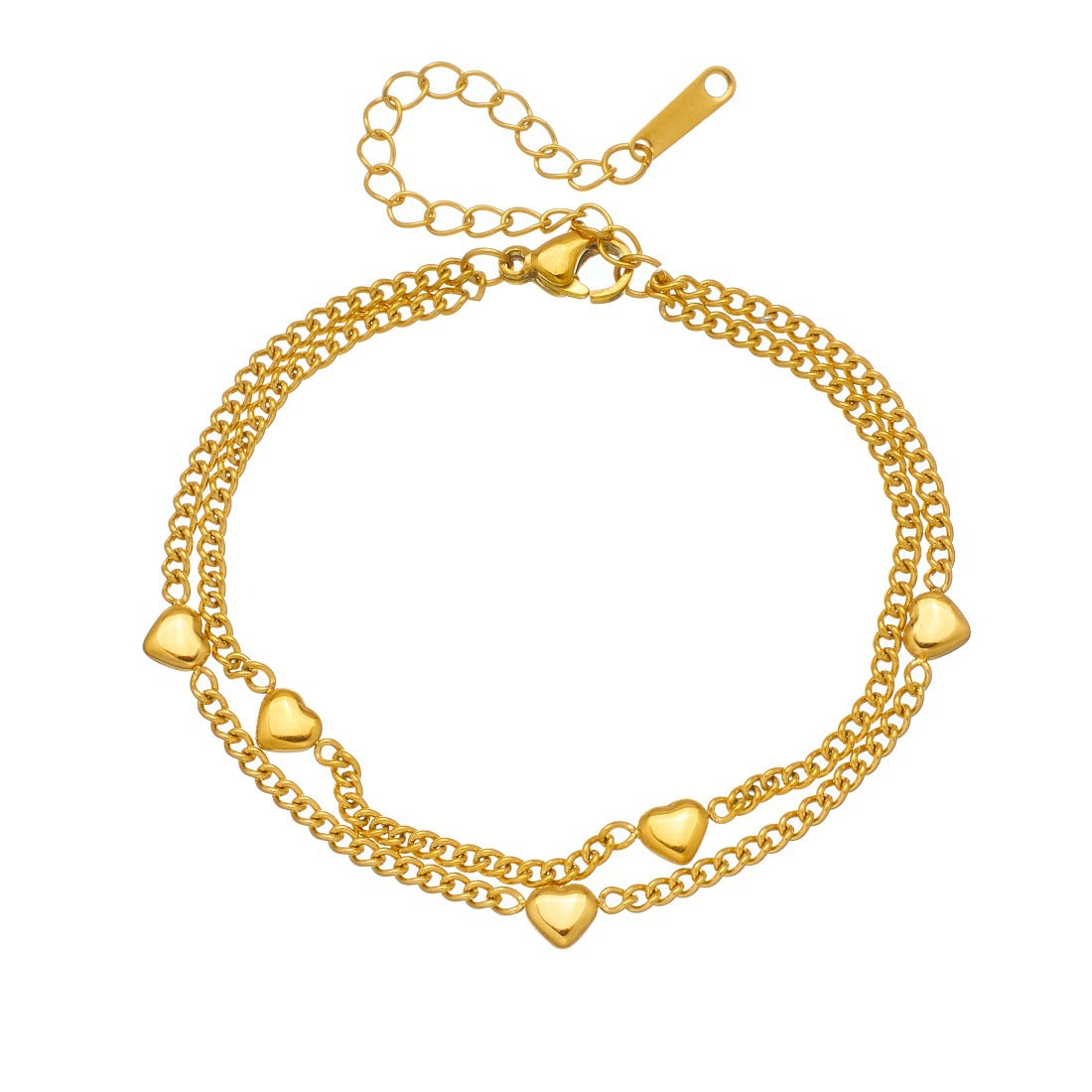 Gold Plated Stainless Steel Heart Double Layer Bracelet for Women