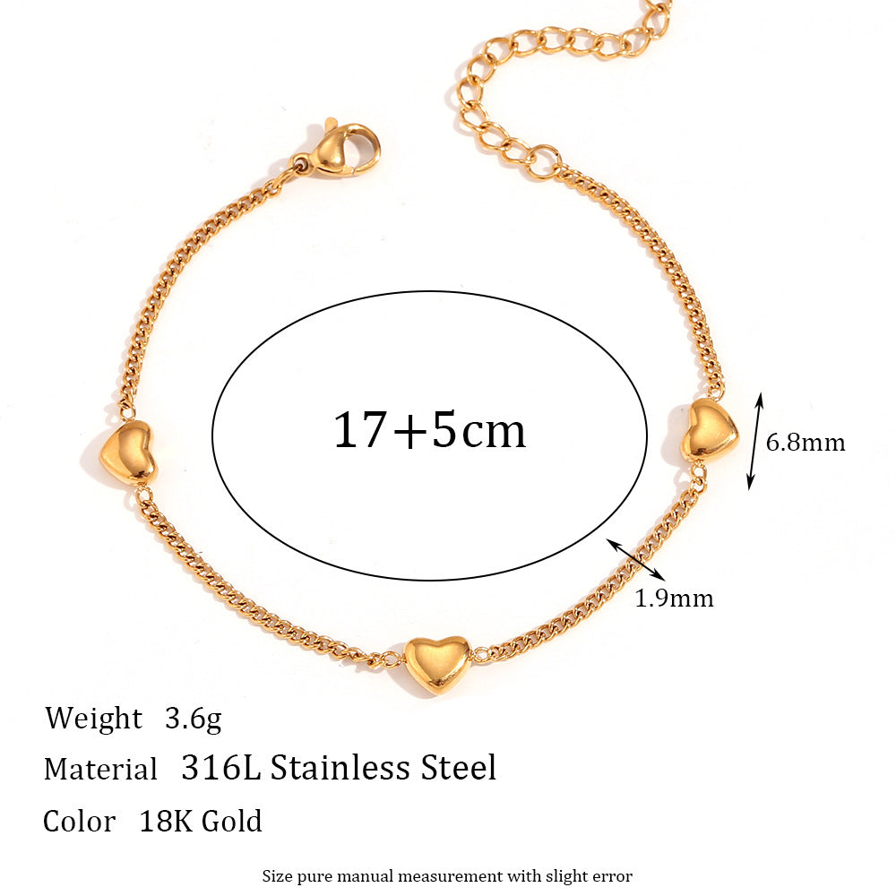 Moderno juego de pulsera y collar de acero inoxidable con forma de corazón chapado en oro de 18 quilates para mujer