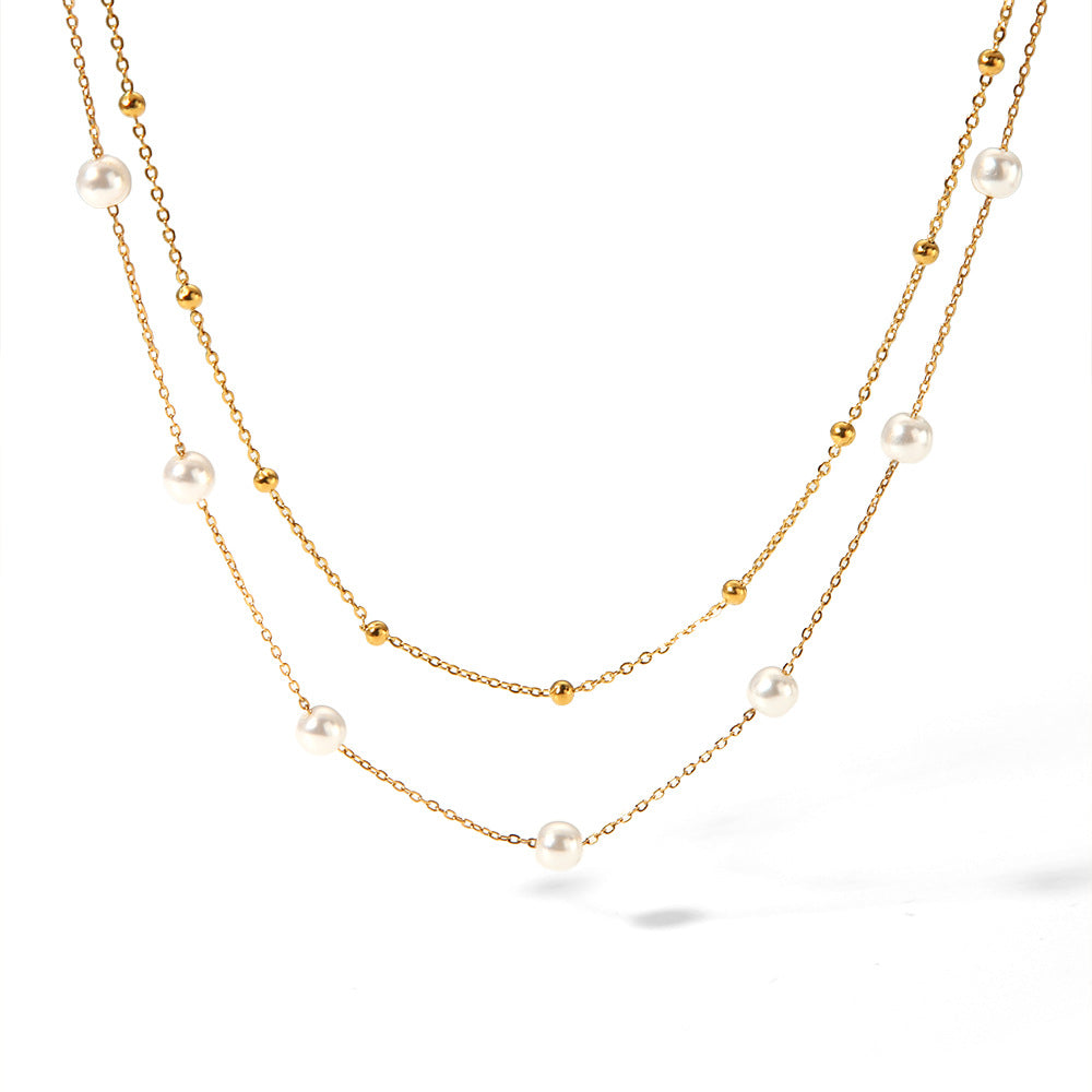 Collar minimalista geométrico con perlas y cadena de acero inoxidable chapada en oro de 18 quilates para mujer