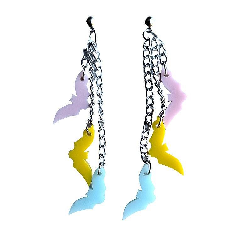 Halloween Bat Pendant Earrings with Acrylic Material and Carved Detailing for Unisex Wear
