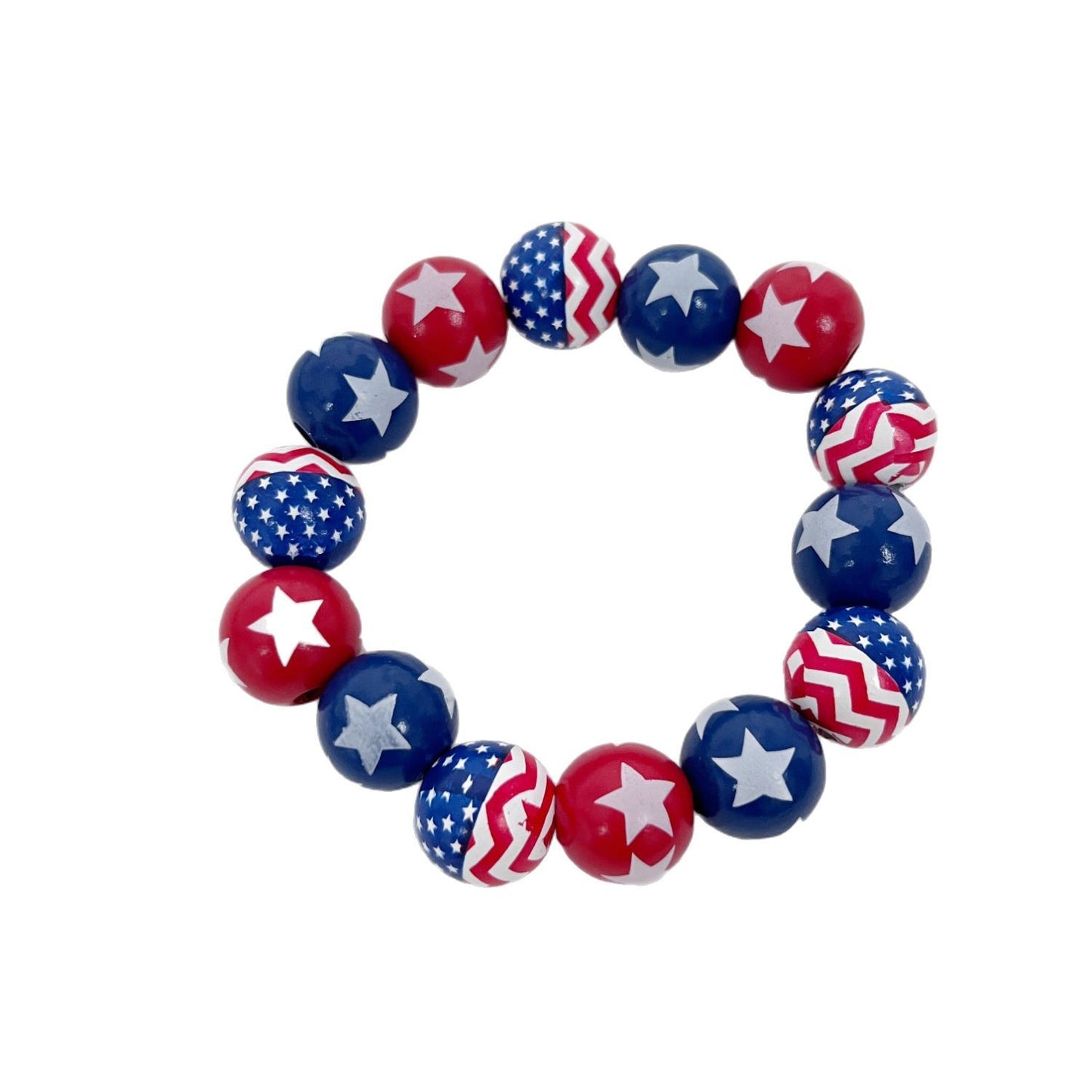 Striped Star Round Wood Beaded Bracelet Charm Bar Unisex