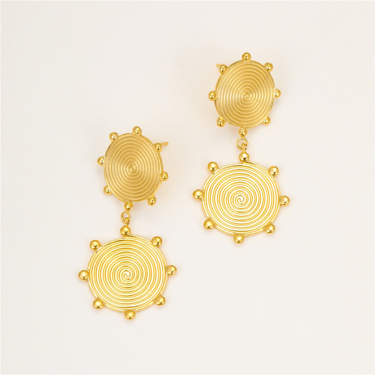 Pendientes de espiral circulares geométricos de acero inoxidable bañados en oro de 18 quilates OL para mujer