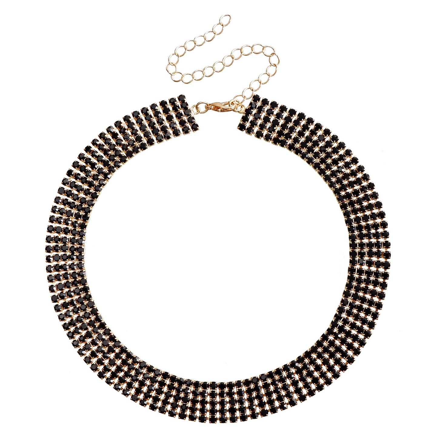 Geometric Style Black Rhinestone-Encrusted Multi-Row Claw-Set Necklace for Women Fashionable Clavicle Chain