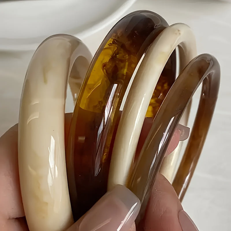 Vintage Polished Round Marble Texture Resin Bracelet Set