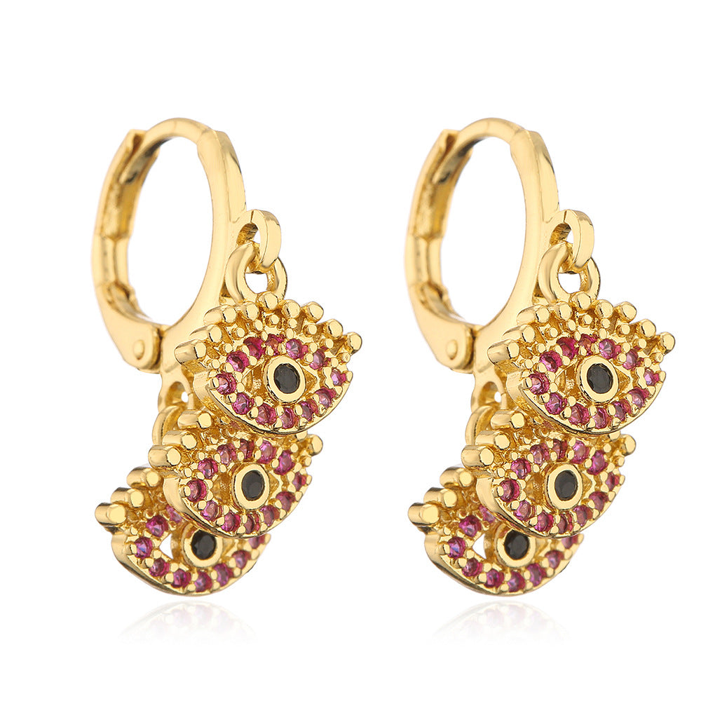 Orecchini Pendenti con Occhio di Allah Vintage da Donna, Realizzati in Ottone con Placcatura in Oro Vero e Zirconi Micro-Incastonati