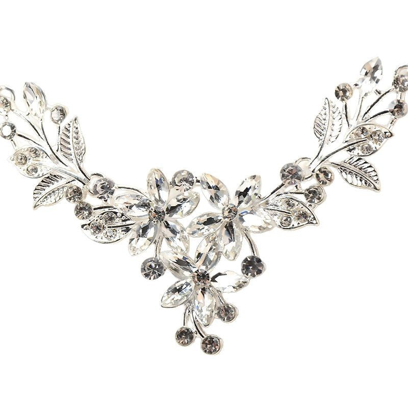 Elegante Set di Collana e Orecchini Placcati Floreali con Strass di Lusso da Donna Gioielli per Feste di Matrimonio