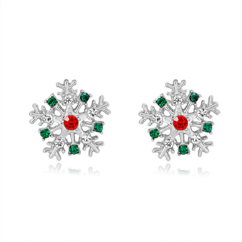 Pendientes de copo de nieve navideños de moda para mujer con incrustaciones de diamantes de imitación y baño de oro en forma geométrica