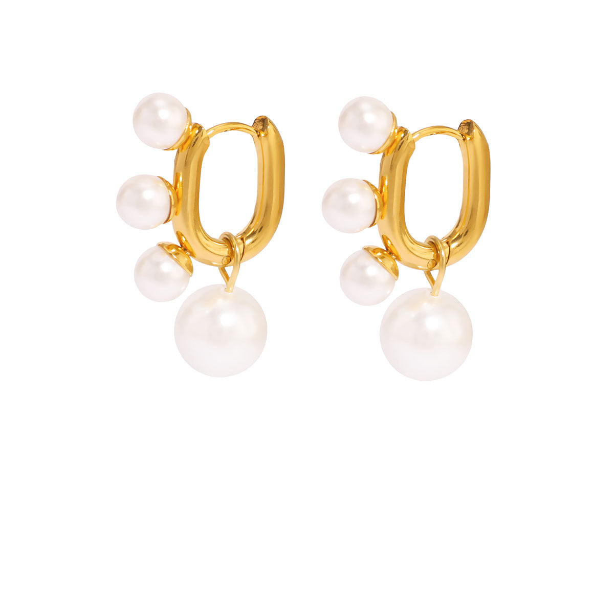 Orecchini pendenti da donna in acciaio inossidabile geometrici minimalisti con placcatura in oro 18K e dettagli in perle
