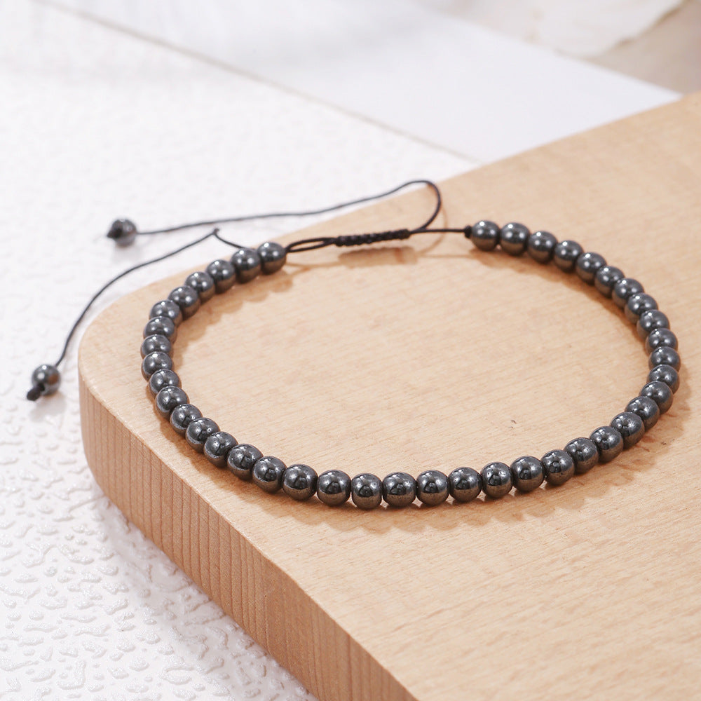 Handmade Geometric Round Tiger Eye Volcanic Stone Hematite Braided Bracelet for Men and Women