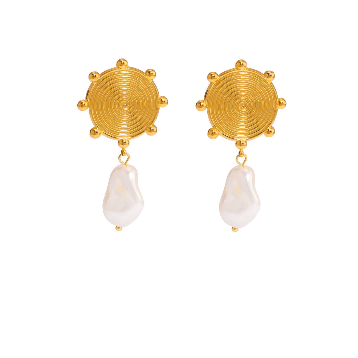 Orecchini a Filo Minimalisti Geometrici in Acciaio al Titanio Placcati Oro 18K con Pendenti di Perle