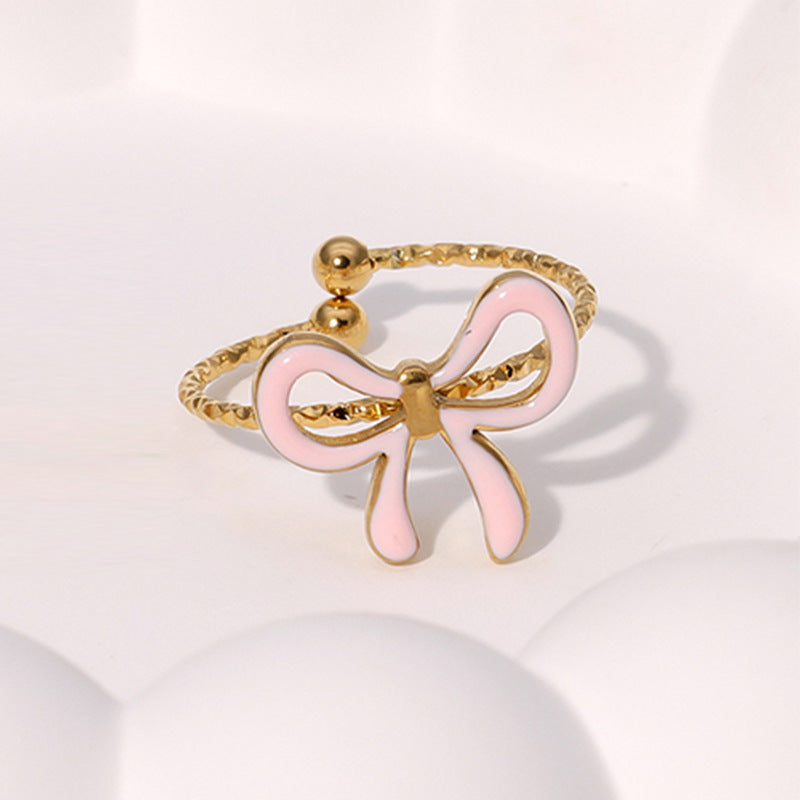 Delizioso Anello Aperto da Donna a Forma di Fiocco in Acciaio Inossidabile Placcato Oro Stile Minimalista