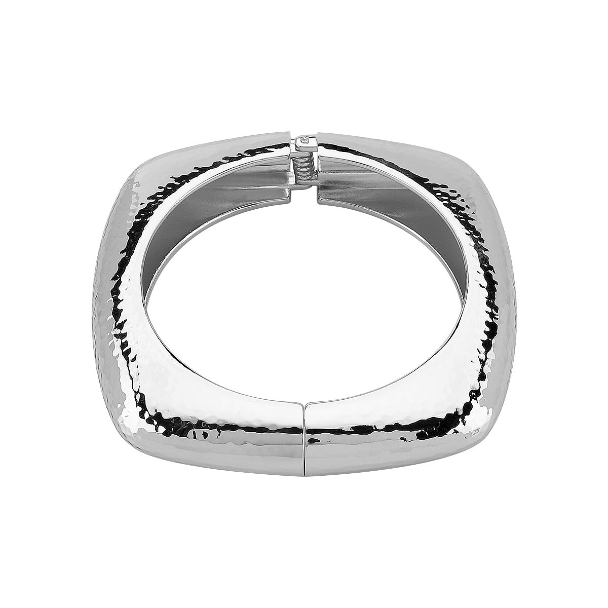 Pulsera de Muelle Cuadrada Sólida con Textura Martillada Retro Minimalista para Mujer Hecha de Aleación con Acabado Chapado