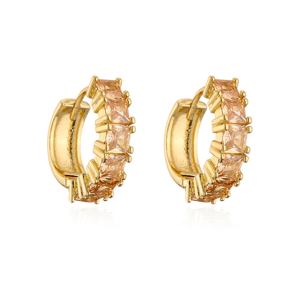 Minimalist Geometric Copper Hoop Earrings with 18K Gold Plating and Zircon Accents for Women