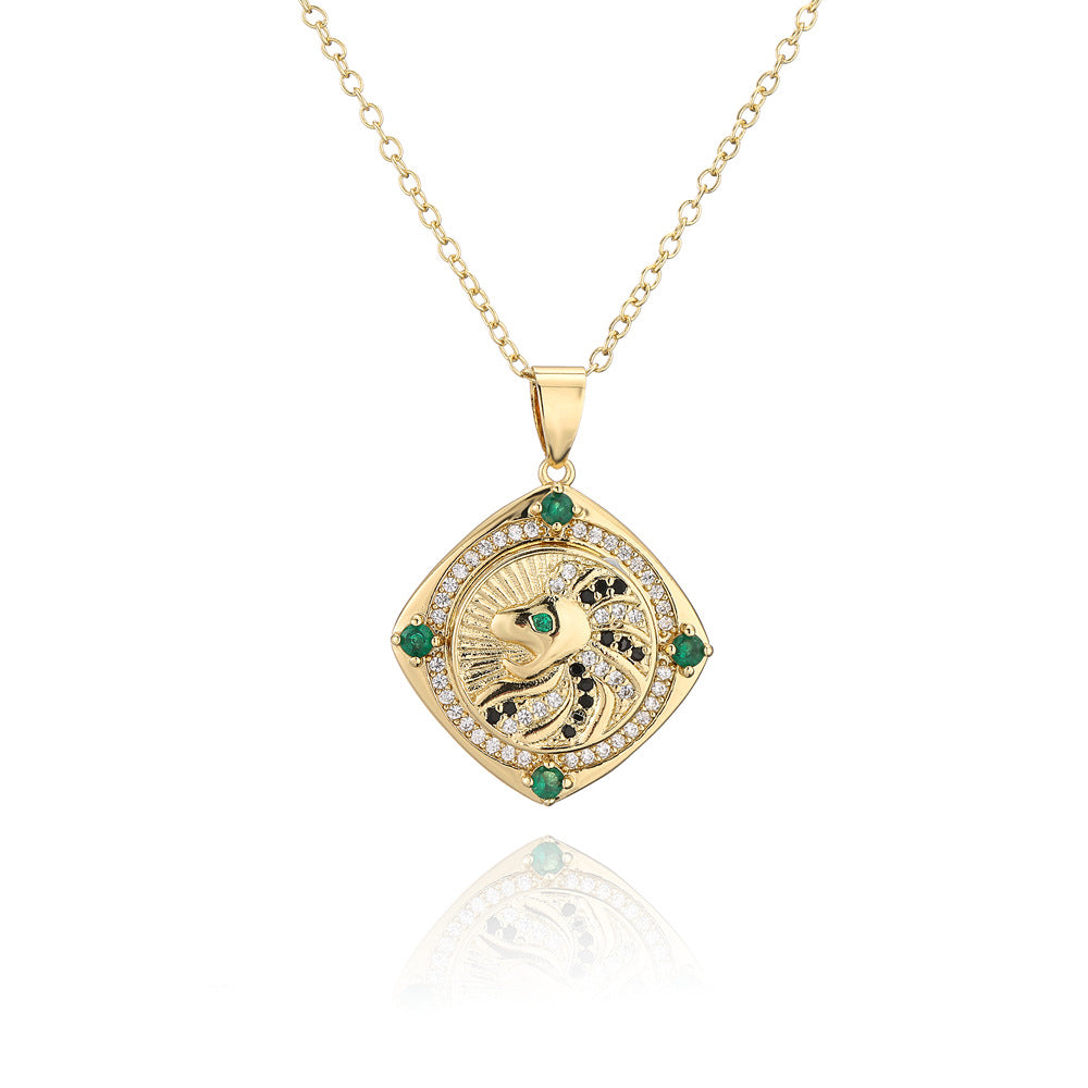 Rotatable Leopard Tiger Animal Totem Pendant Necklace in Copper with Real Gold Plating