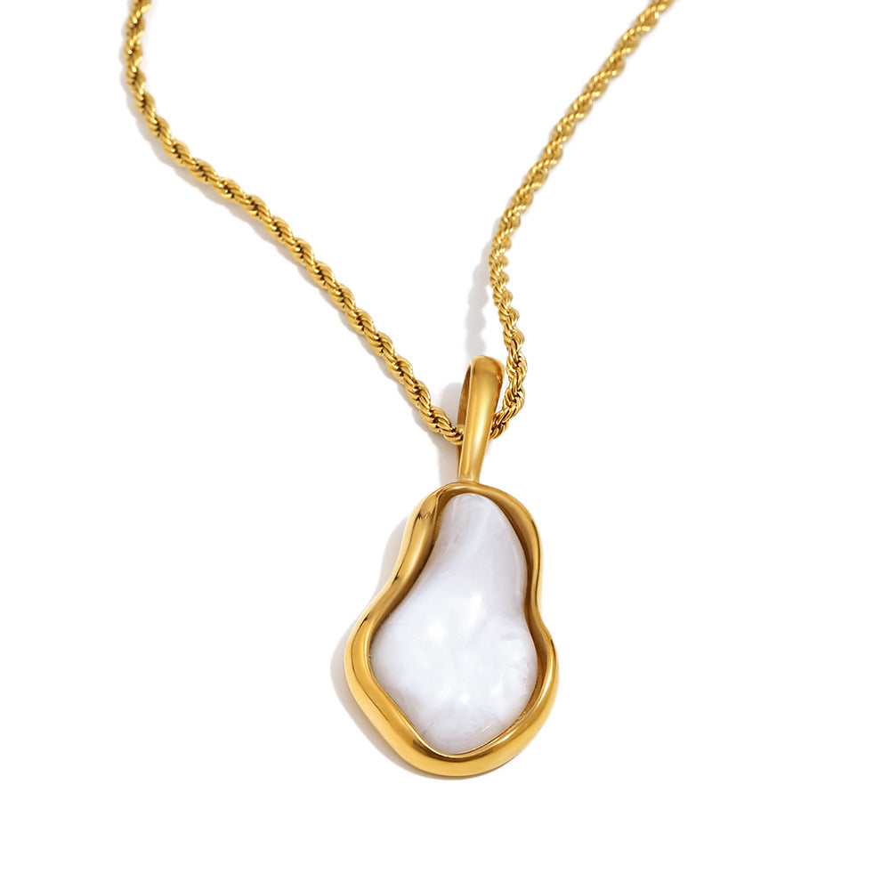 Collana con Pendente Lusso Minimalista Geometrico in Acciaio Inossidabile con Placcatura Oro 18K e Design Ispirato a Perle Barocche da Donna