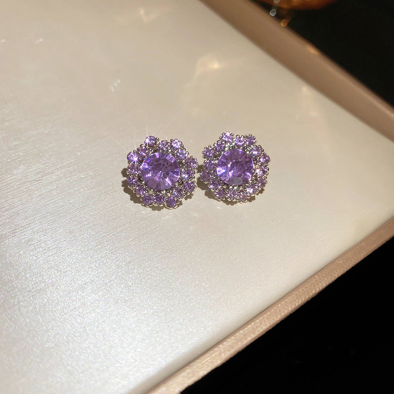 Eleganti Orecchini Rotondi Traforati con Strass Stile Francese in Rame Galvanizzato da Donna
