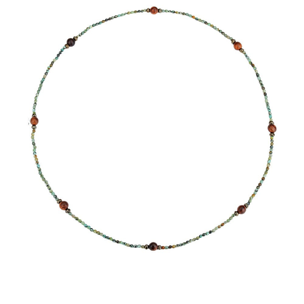 Vintage Ethnic Hip-hop Geometric Round Wood Beaded Necklace Cable Chain Unisex