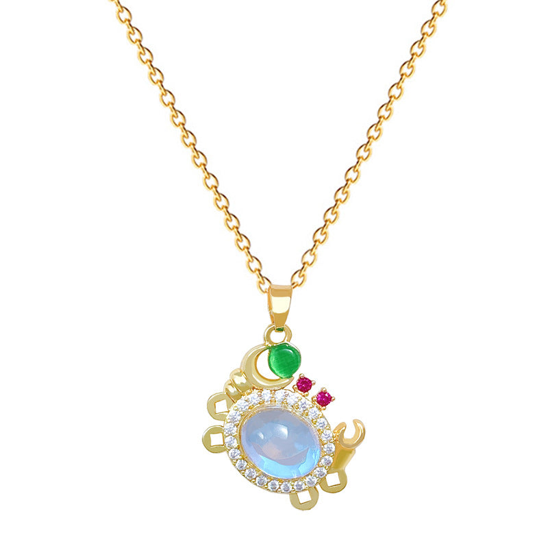 Sweet Gradient Animal Rhinestone Pendant Necklace Titanium Steel Chain for Unisex