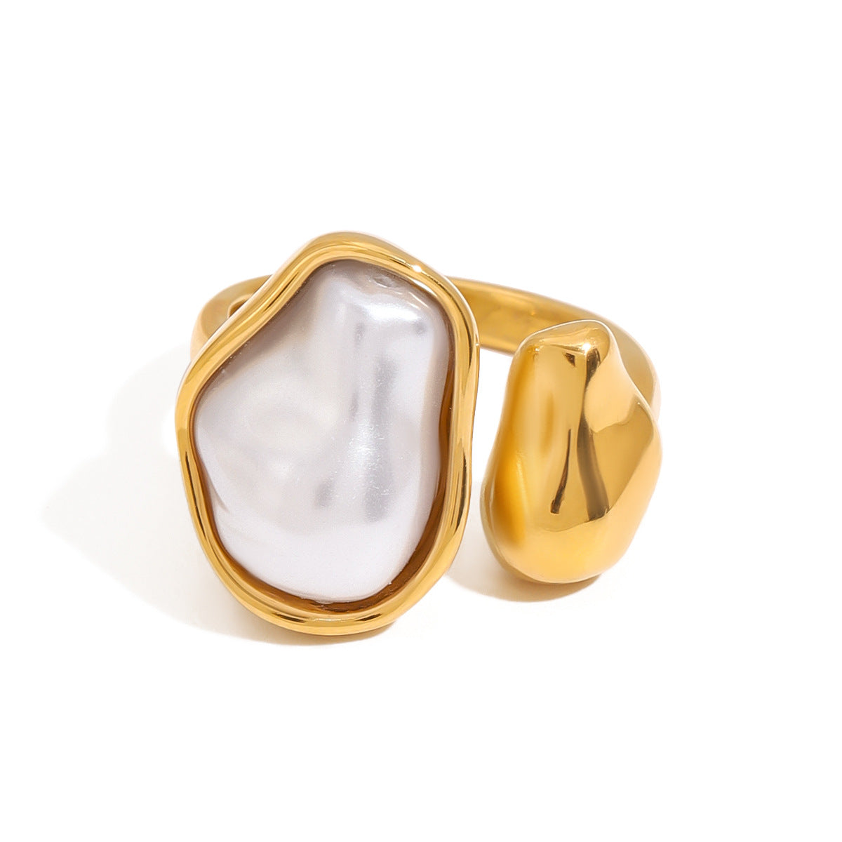 Anello da donna geometrico placcato in acciaio inossidabile con intarsio di perle