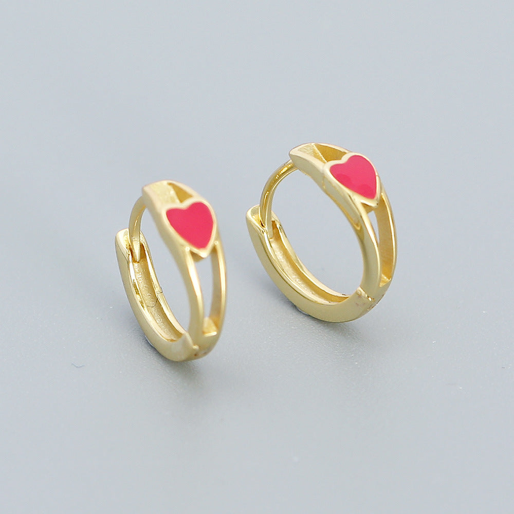 Minimalist Heart-Shaped S925 Sterling Silver Enamel Earrings for Women with Polished Finish