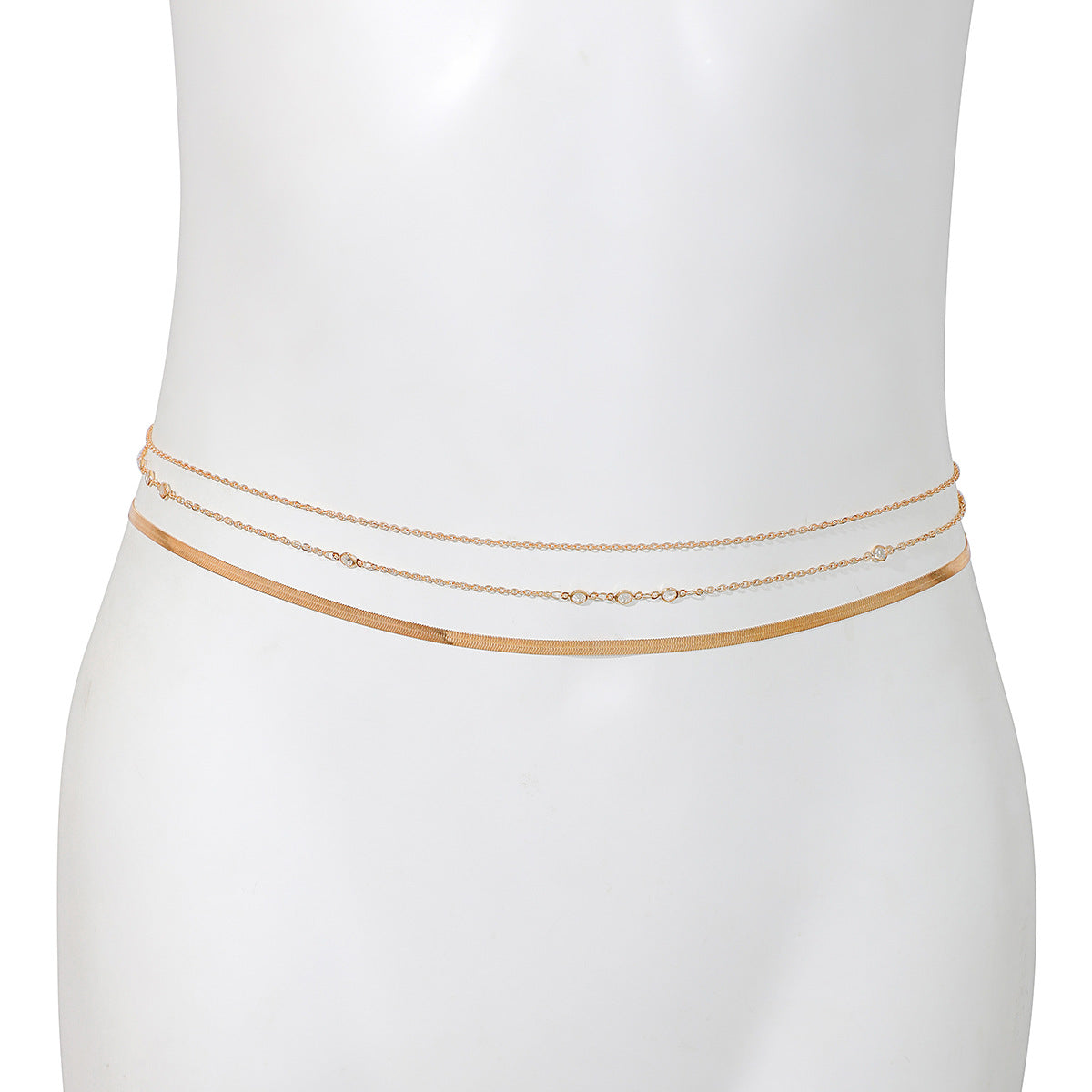 Catena in Vita Minimalista Multistrato con Maglie a Serpente da Donna con Accenti in Zirconia e Chiusura a Moschettone