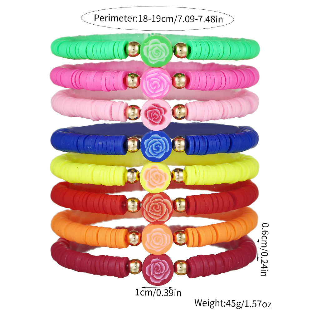 Set di bracciali in argilla polimerica floreale stile bohémien con elastico, gioielli fatti a mano geometrici e di ispirazione vintage per donne e uomini