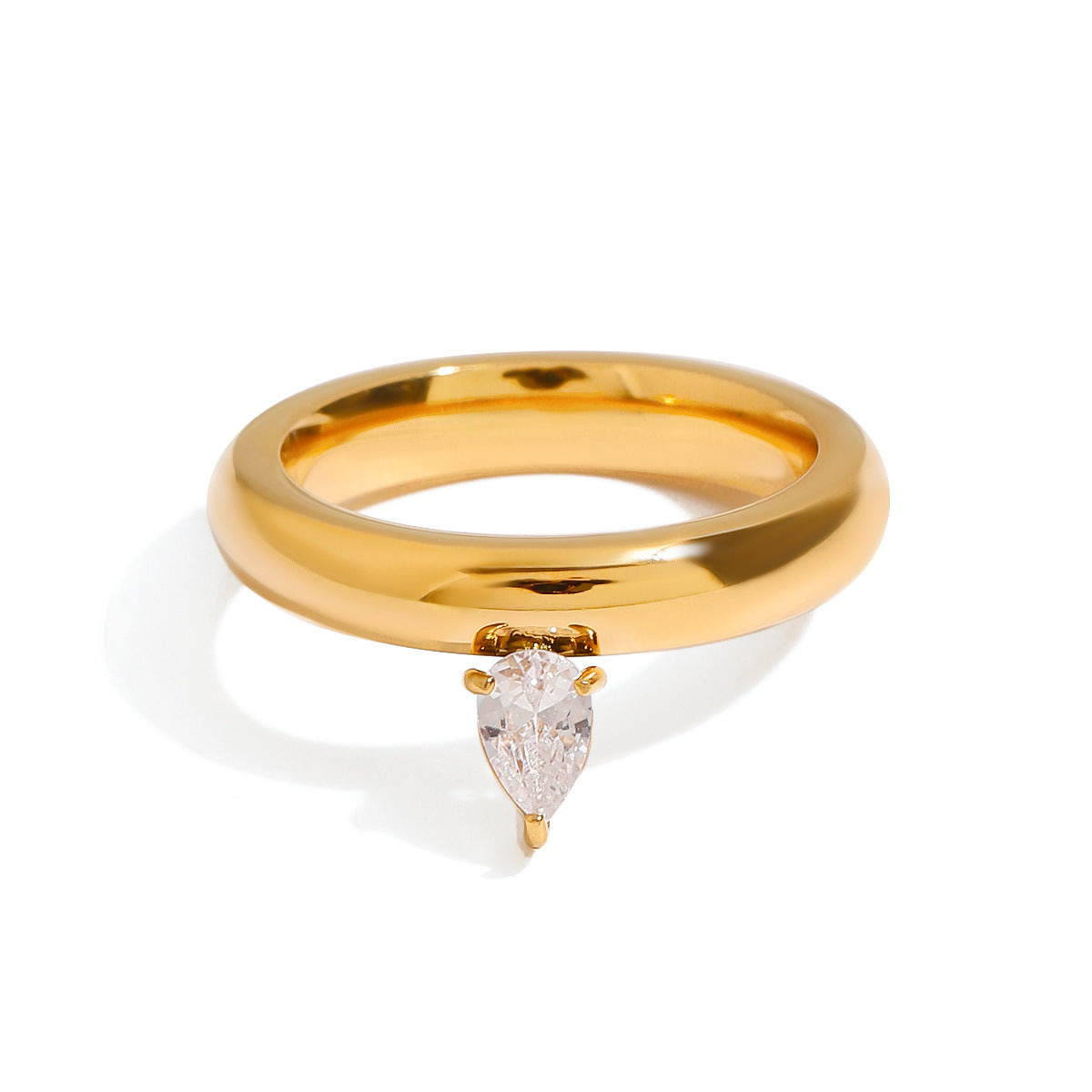Geometric Stainless Steel Plated Ring with Cubic Zirconia for Women