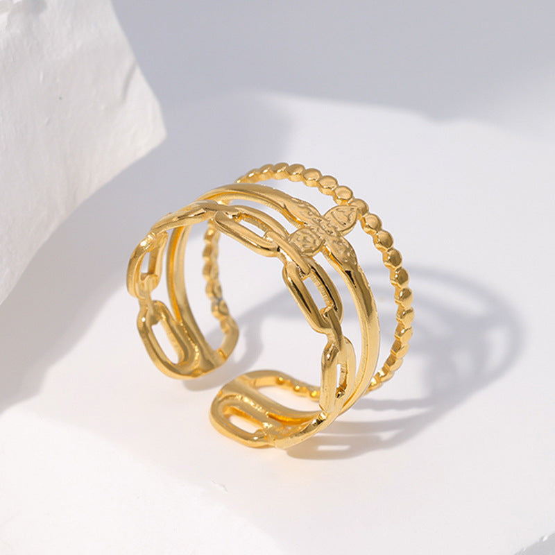 Geometric Chain Plated Stainless Steel Ring