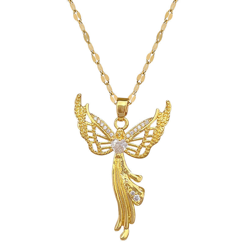 Luxury Titanium Steel Geometric Eagle Pendant Necklace for Women with Rhinestone Inlay, Adjustable Titanium Steel Chain, Elegant Clavicle Jewelry