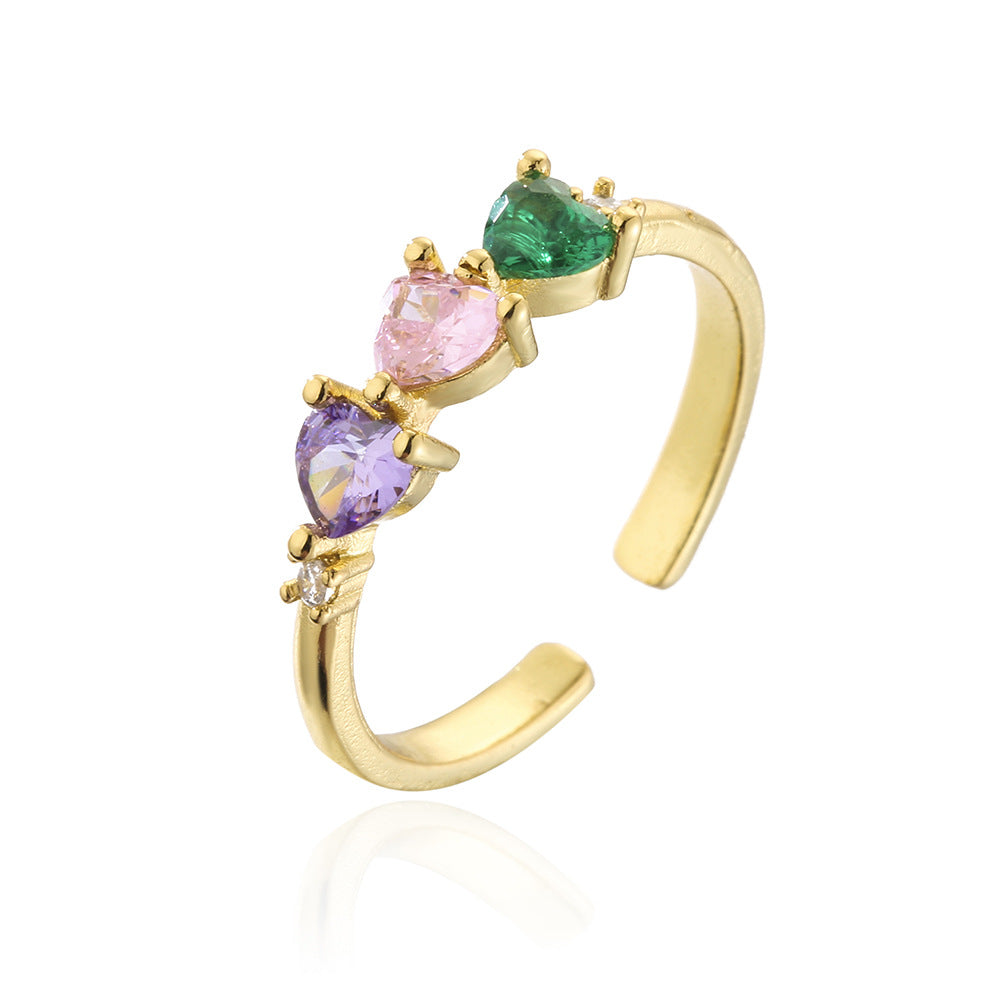 Ins Style 18K Gold Plated Copper Micro-Paved Zircon Irregular Geometric Open Ring for Women