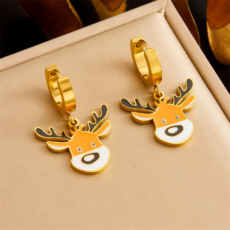 Sweet Cartoon Drip Oil Animal Pendant Stainless Steel Plated Cable Chain Jewelry Set for Women