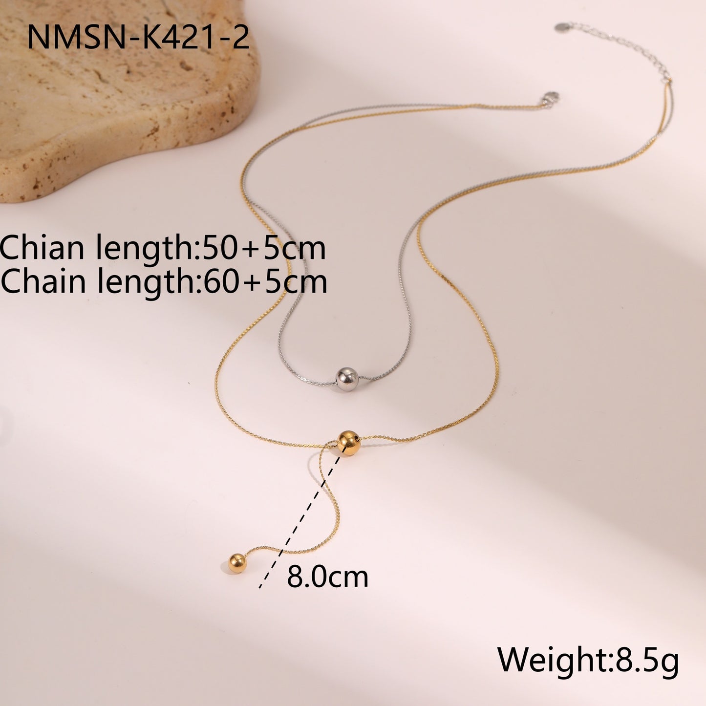 Collar Minimalista de Doble Capa con Borla de Cuentas en Acero de Titanio con Baño de Oro de 18K para Mujer