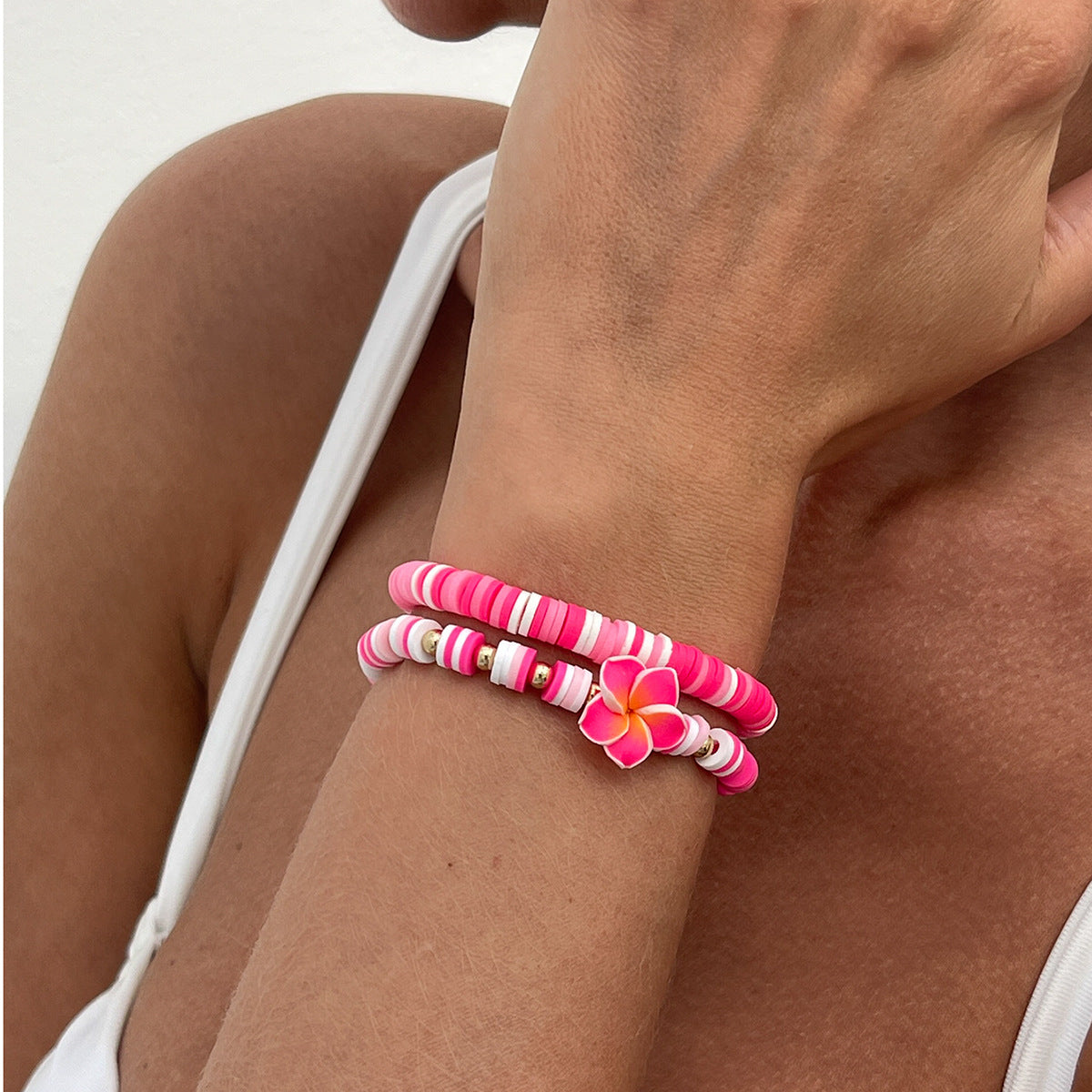 Pulsera de arcilla polimérica floral fresca y dulce con cuentas coloridas para vacaciones en la playa