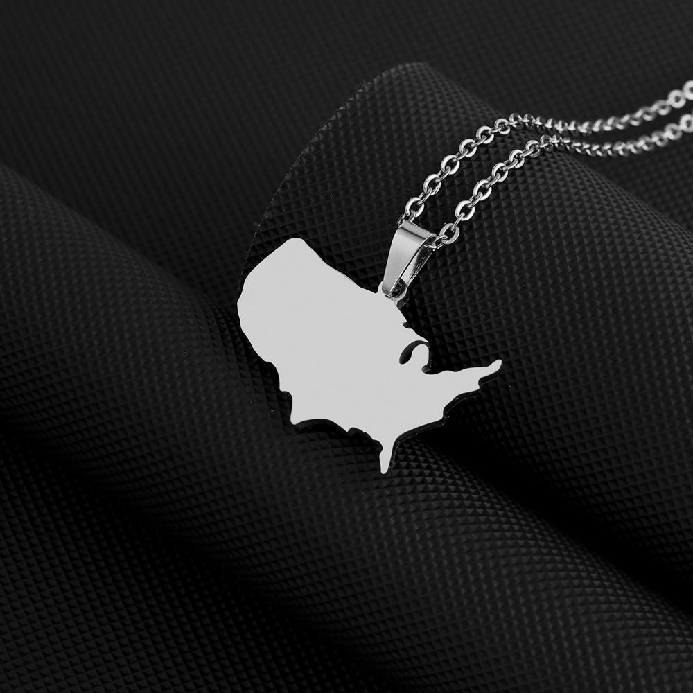 Geometric American Map Pendant Necklace in Stainless Steel with Titanium Steel Charm and Electroplated Finish for Unisex Fashion Wear