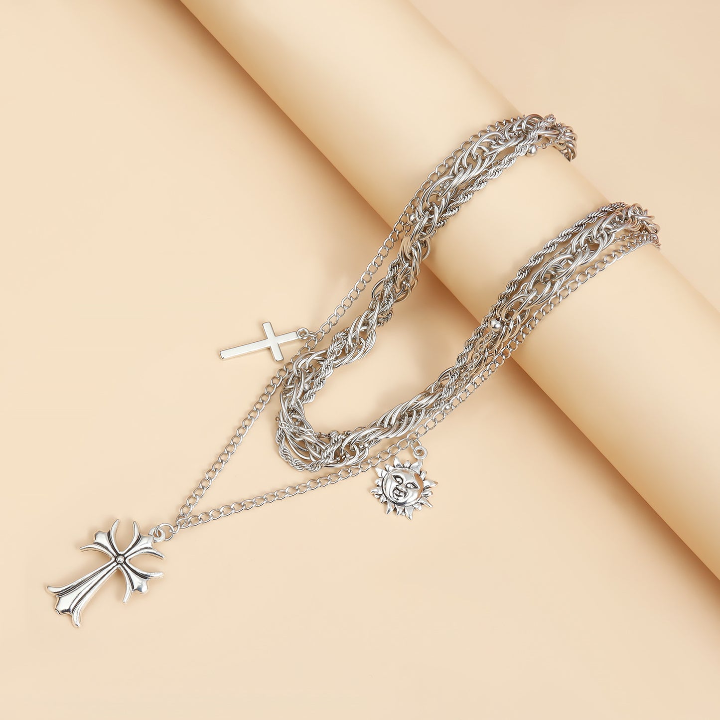 Edgy Y2K Style Cross Pendant Necklace for Women with Geometric Shape Alloy Chain and Electroplated Finish