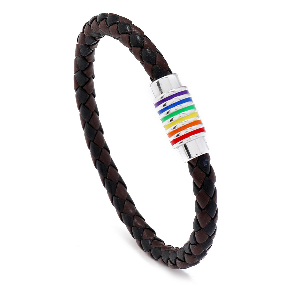 Vintage Minimalist Geometric Plated Leather Bracelet with Magnetic Clasp Unisex