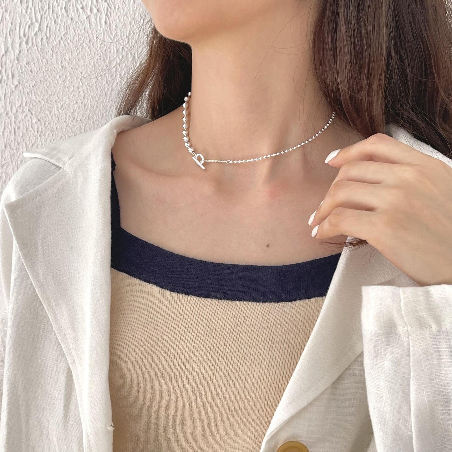Minimalist 925 Sterling Silver Geometric Round Gold Plated Ball Chain Necklace