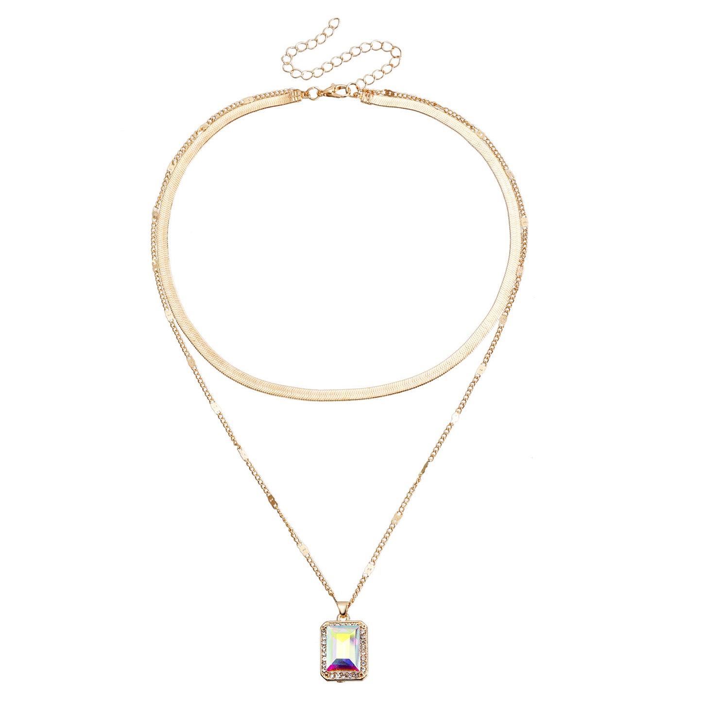 Minimalist Geometric Pendant Necklace with Double-Layer Snake Chain in Electroplated Alloy for Women