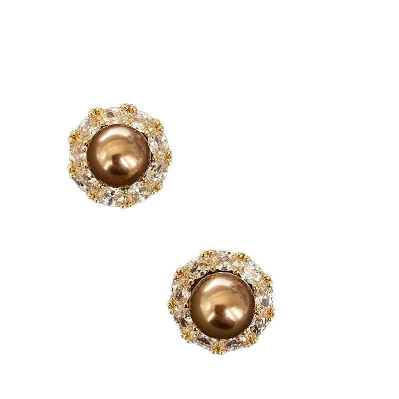 Eleganti Orecchini a Perno Retrò con Perle e Zirconi, a Forma Geometrica Rotonda, da Donna, Accessorio di Lusso Minimalista