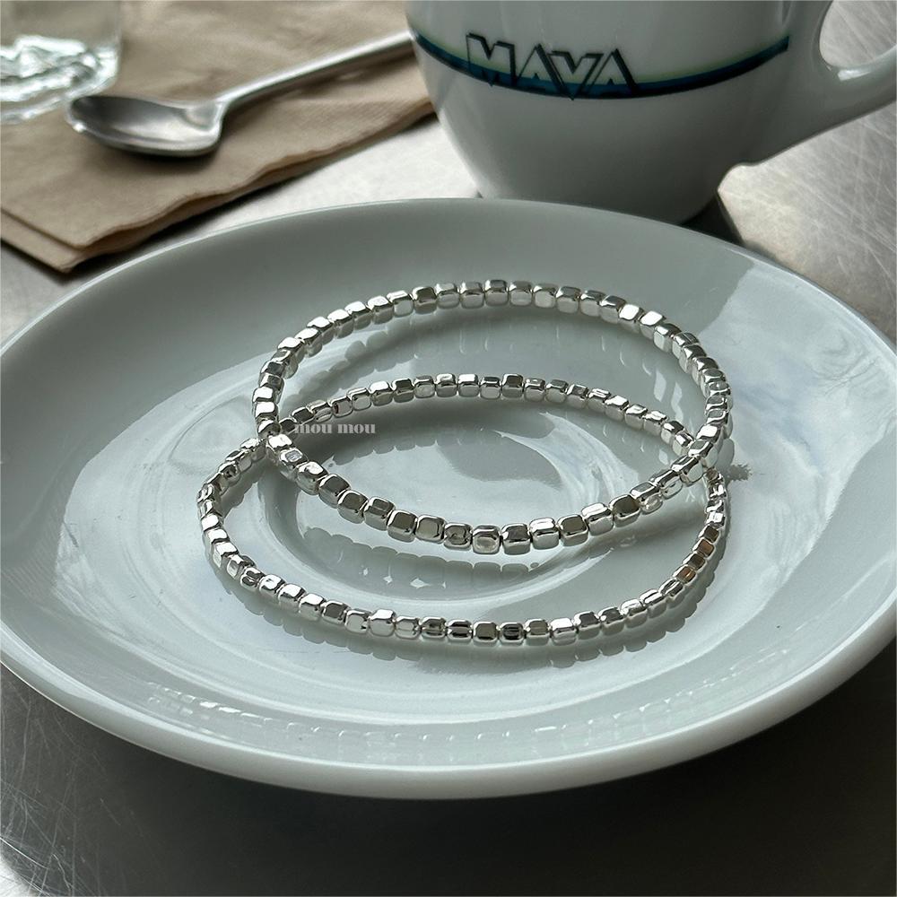 Minimalist Natural Texture S925 Sterling Silver Bracelet with Delicate Stone Accents