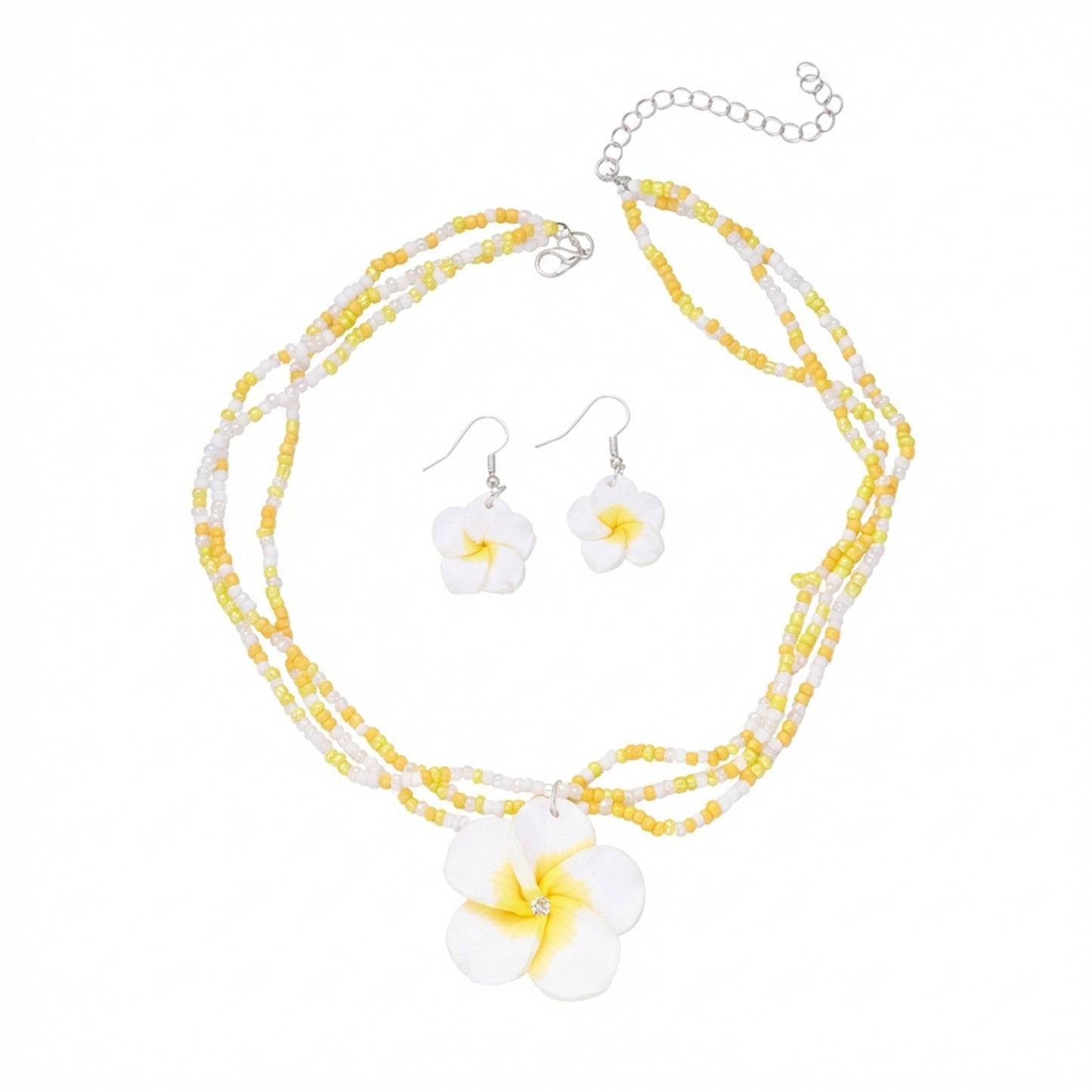 Sweet Handmade Floral Resin and Glass Bead Necklace and Earring Set for Women