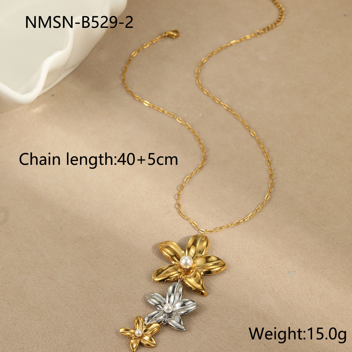 Elegante set collana con pendente floreale e orecchini in acciaio inossidabile placcato oro e argento da donna