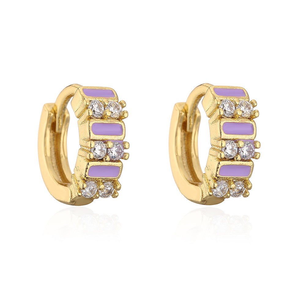 Bohemian Style Geometric Shaped Enamel Zirconia Earrings for Women with Copper Base and Gold Plating