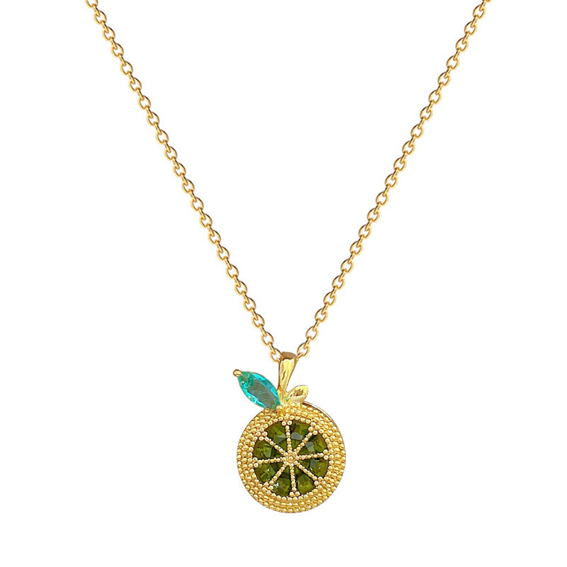 Collana Minimalista a Forma di Limone in Acciaio al Titanio con Intarsio di Strass per Donne e Uomini, Catena a Serpente Regolabile