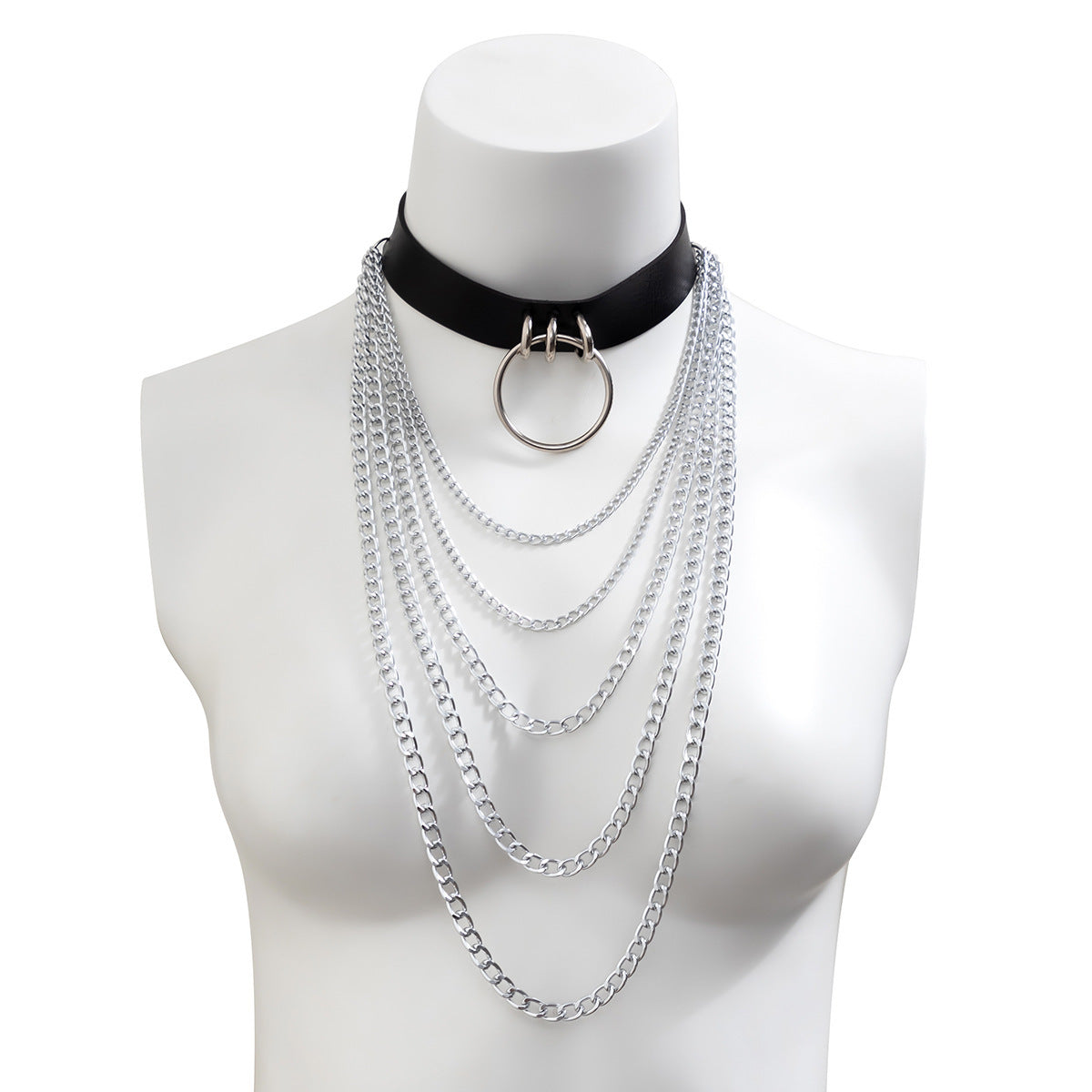 Punk Plated Alloy Cross Geometric Pendant Choker Necklace with Curb Chain for Women